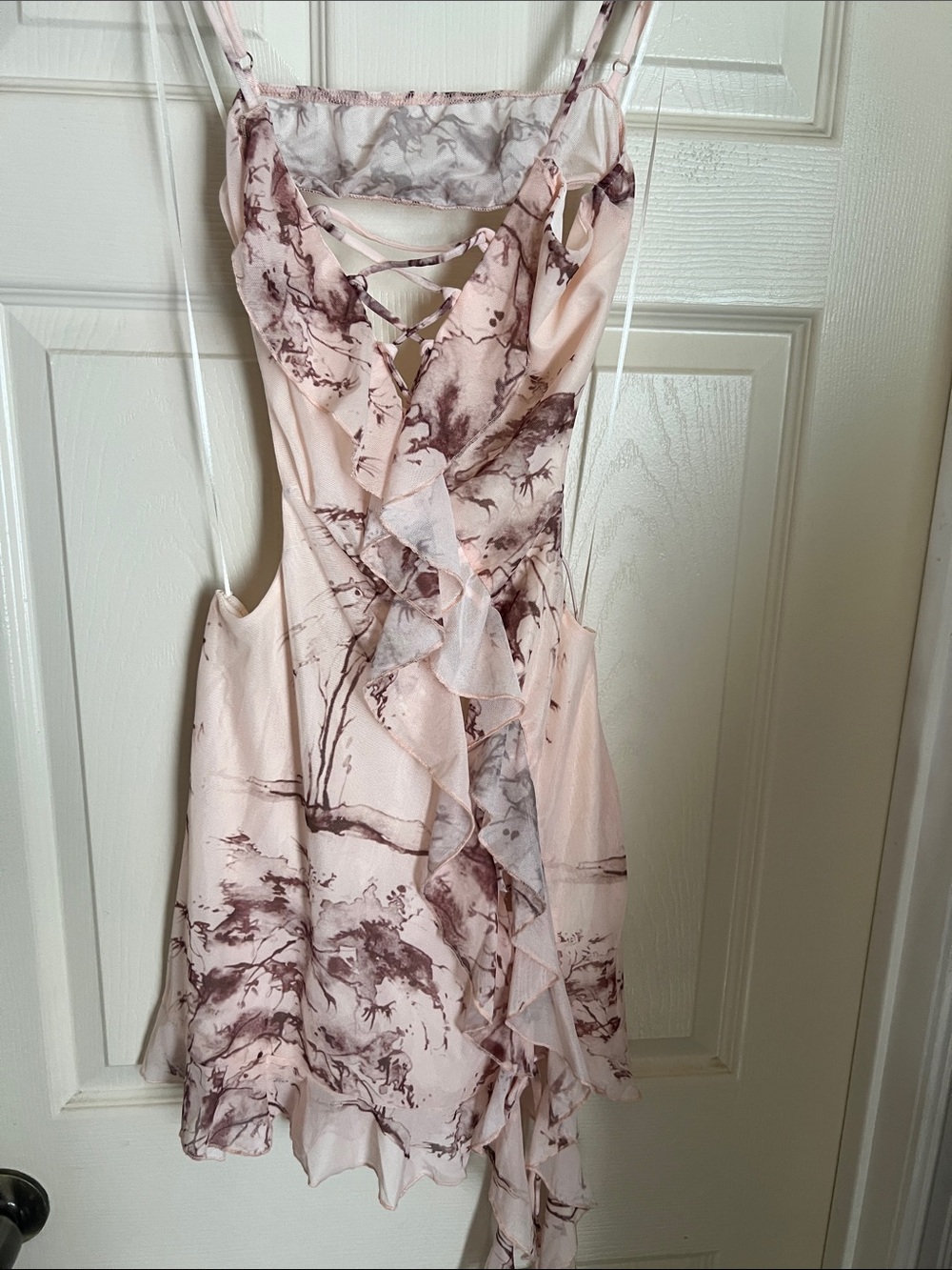 Fashion Nova Pink Marble Ruffle Mini Dress